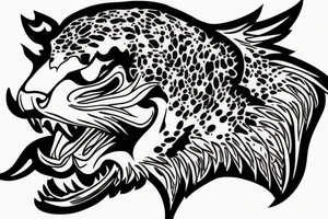 Jaguar head with fire wings tattoo idea