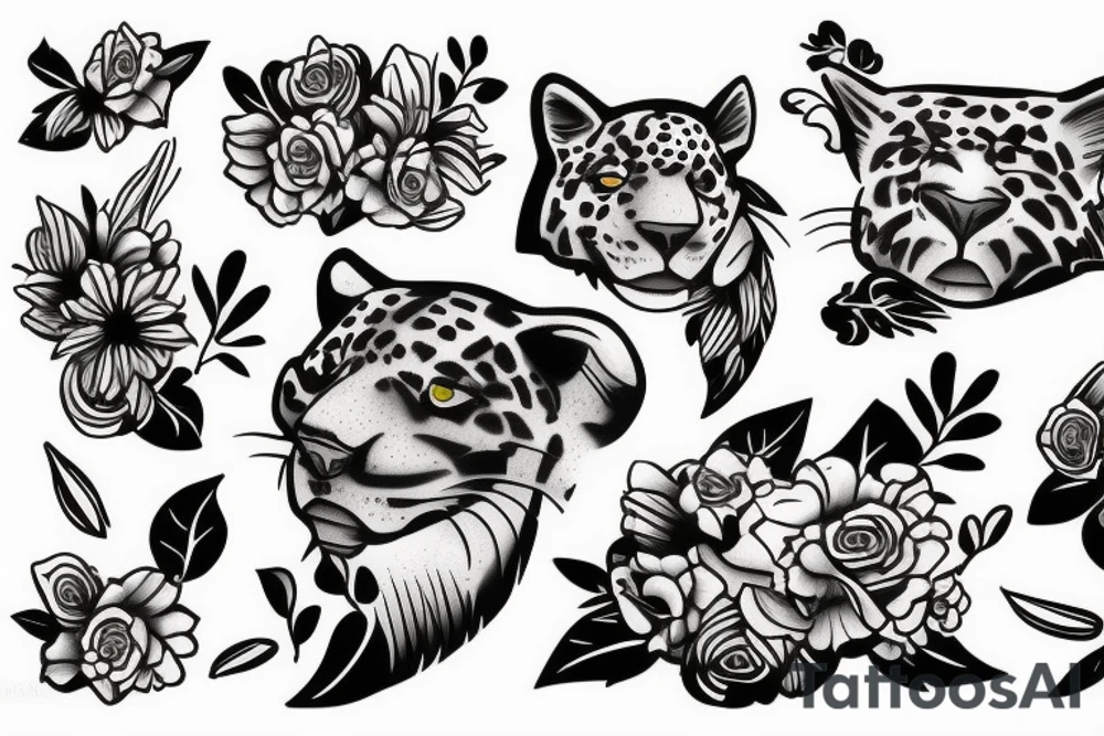Jaguar with flowers tattoo idea