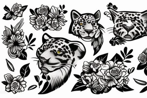 Jaguar with flowers tattoo idea