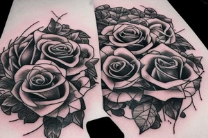 A long and thing blade that's broken in the middle. Shards are flying out of it. There are vines are roses around the blade and hilt. tattoo idea