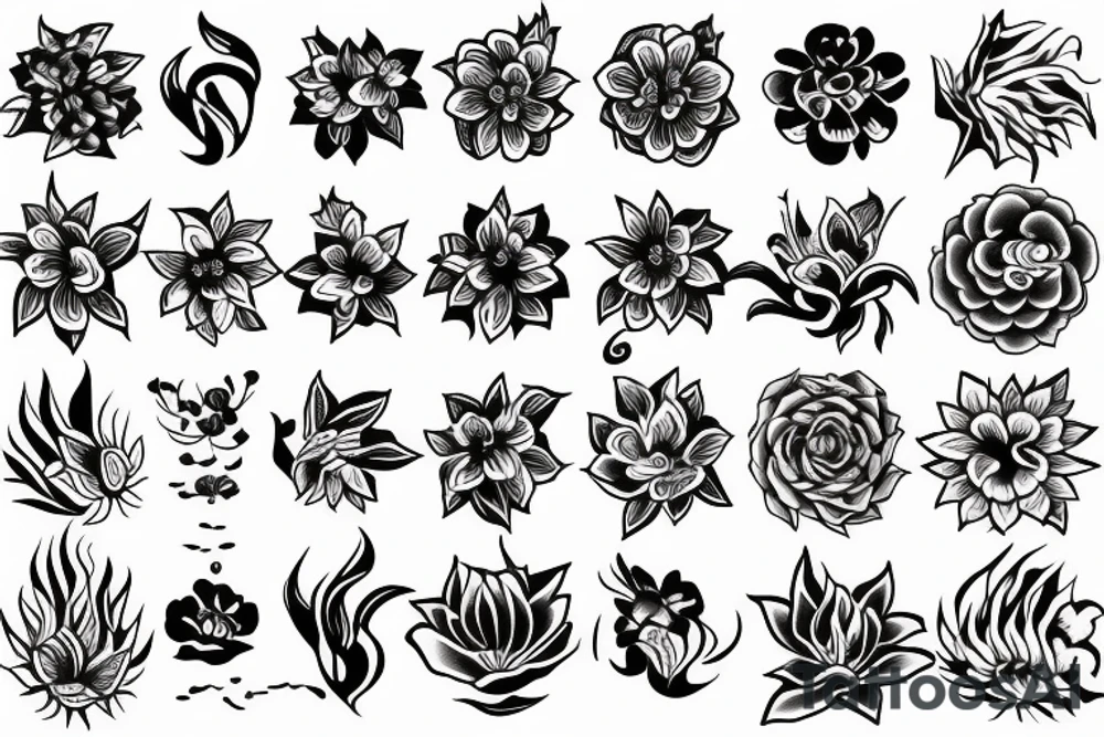 flowers on fire tattoo idea