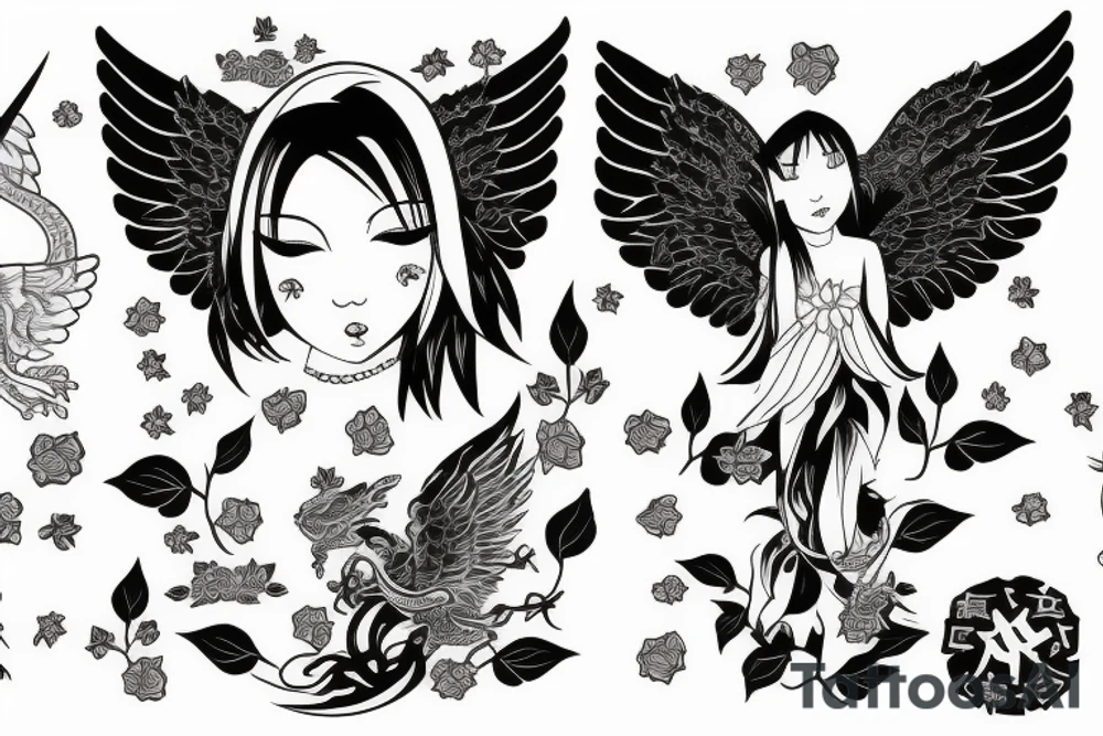 Angel girl with dragon wing tattoo idea