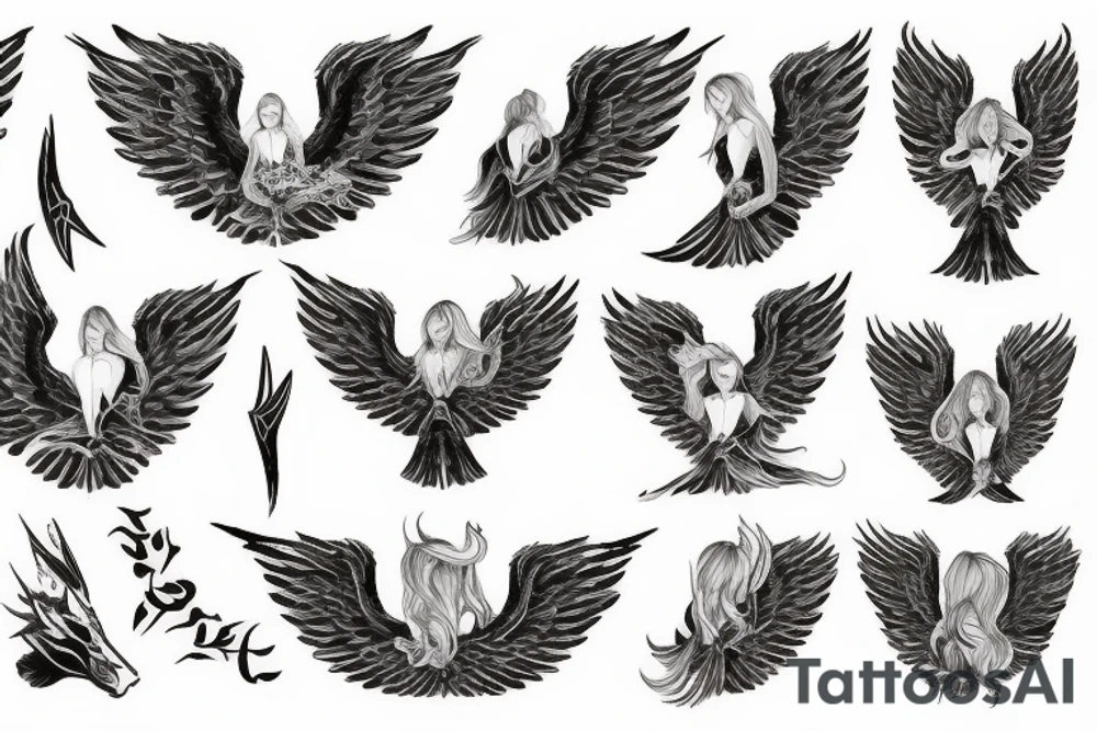 Angel girl with dragon wing tattoo idea