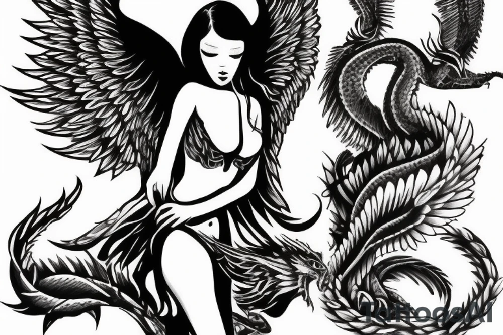 Angel girl with dragon wing tattoo idea