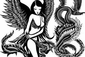 Angel girl with dragon wing tattoo idea
