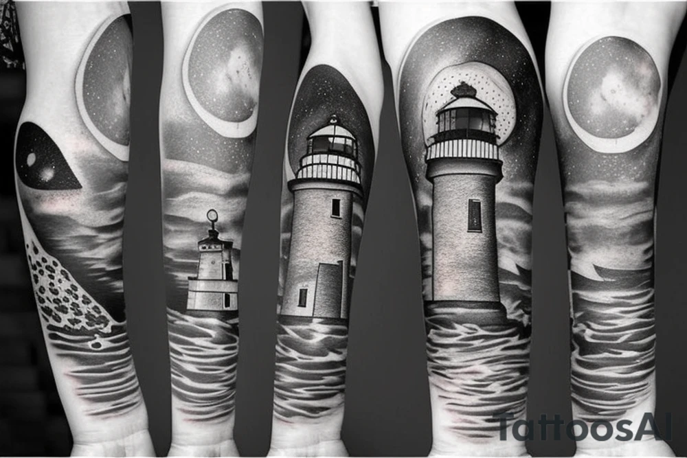 Lighthouse in outer space tattoo idea