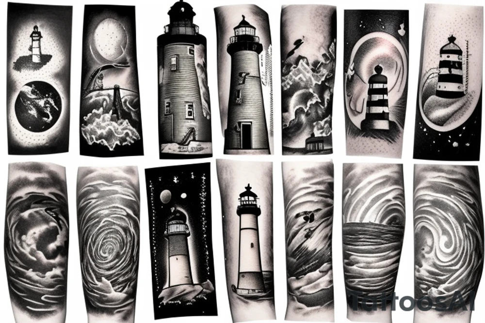 Lighthouse in outer space tattoo idea