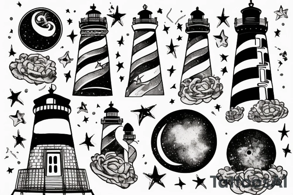 Lighthouse with galaxy tattoo idea