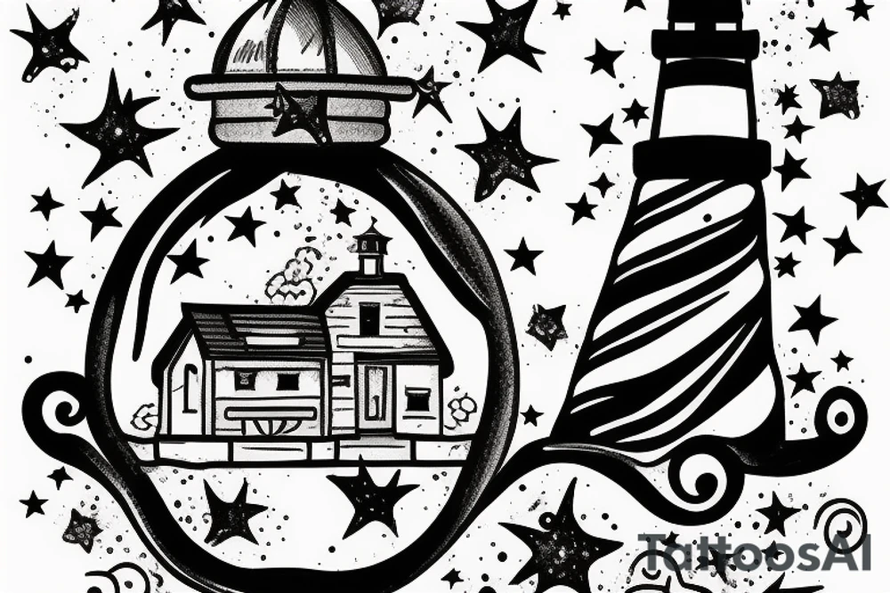 Lighthouse with galaxy tattoo idea