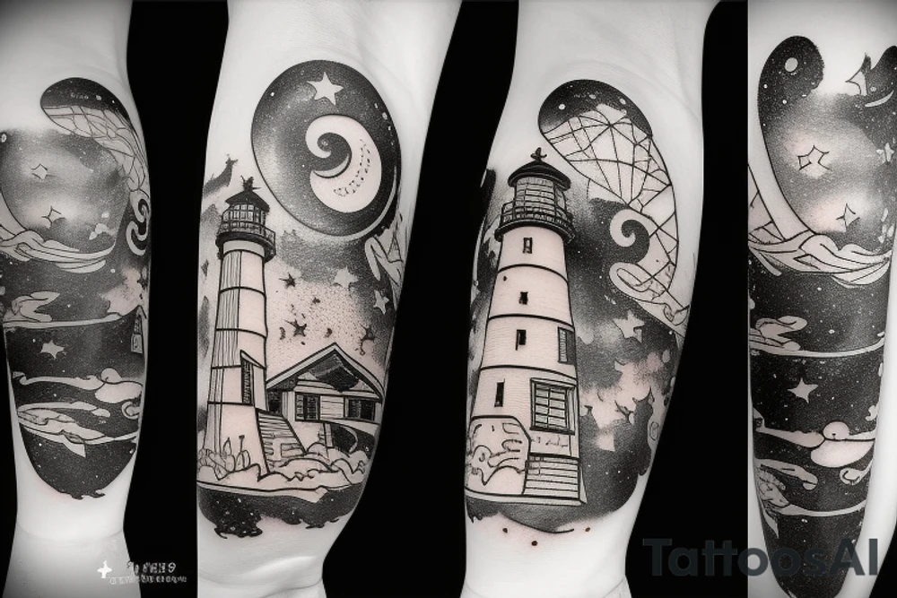 Lighthouse with galaxy tattoo idea