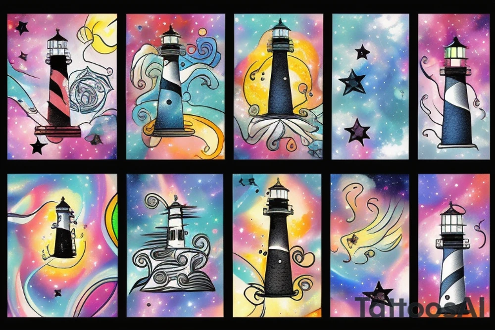 Lighthouse with galaxy tattoo idea