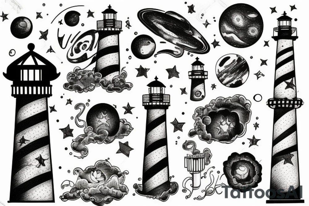 Lighthouse with galaxy tattoo idea
