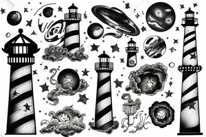Lighthouse with galaxy tattoo idea