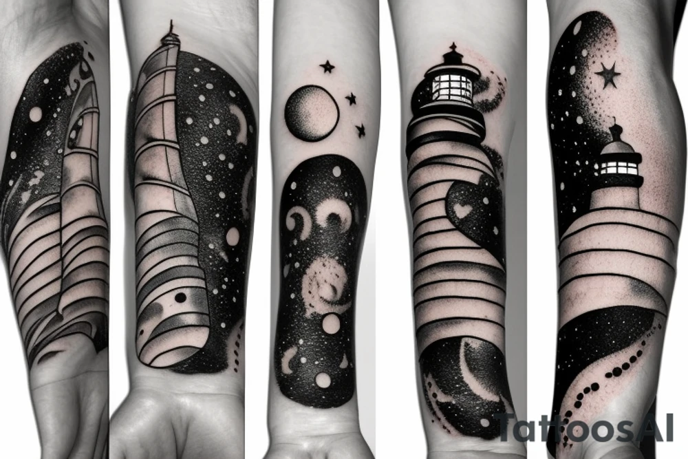Lighthouse with galaxy tattoo idea