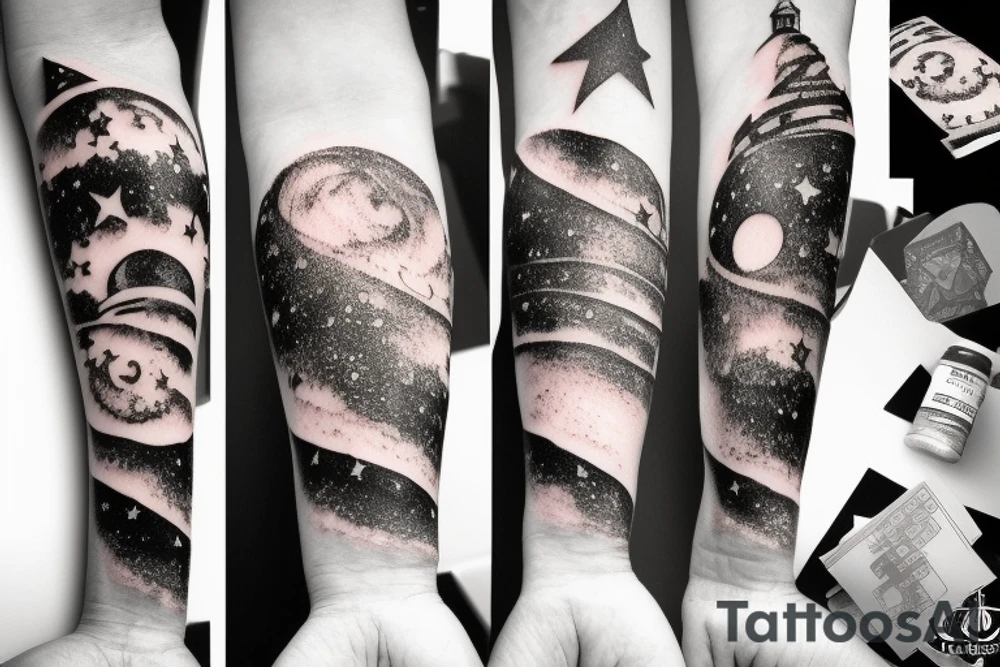 Lighthouse with galaxy tattoo idea