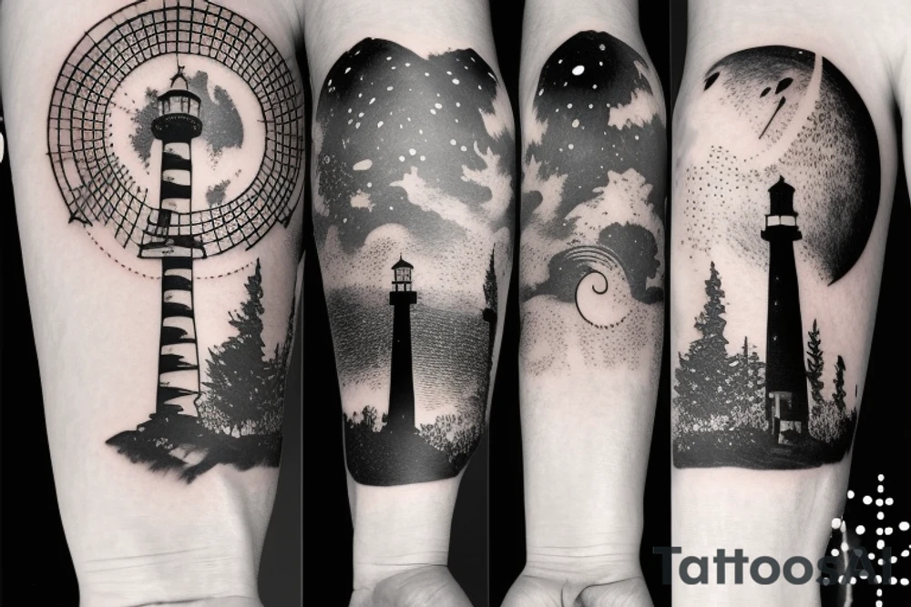 Lighthouse in outer space with a forest tattoo idea
