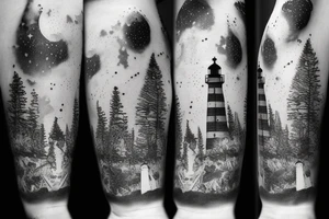 Lighthouse in outer space with a forest tattoo idea
