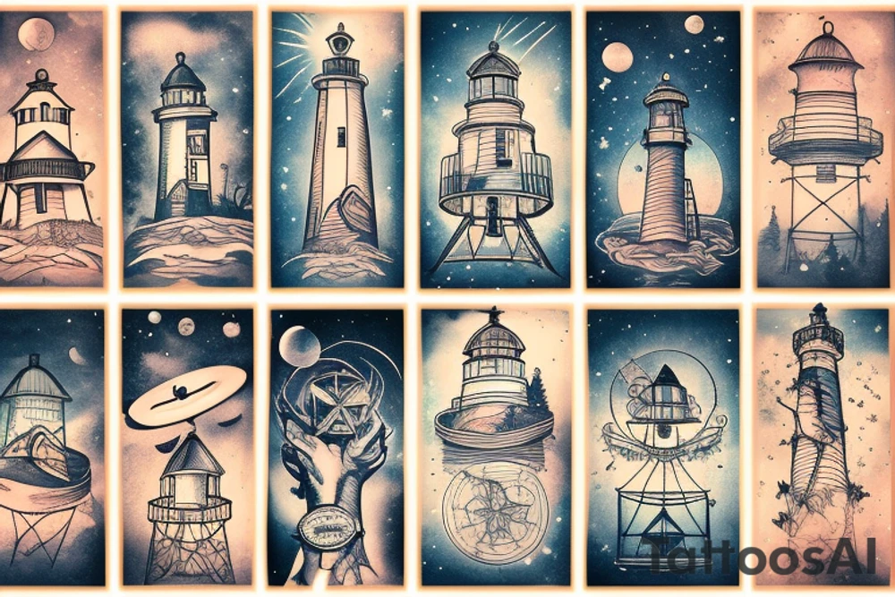 Lighthouse in outer space with a forest tattoo idea