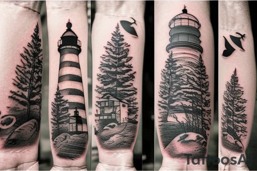 Lighthouse in outer space with a forest tattoo idea