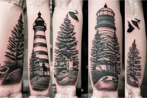 Lighthouse in outer space with a forest tattoo idea