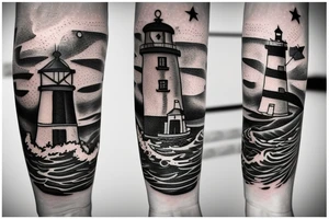 Lighthouse on the water in the galaxy tattoo idea