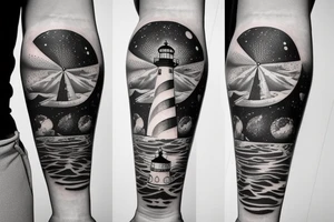 Lighthouse in outer space on forearm tattoo idea