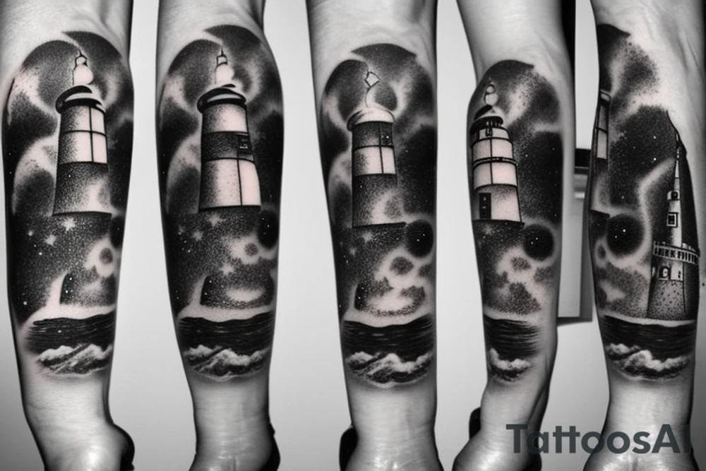 Lighthouse in outer space on forearm tattoo idea