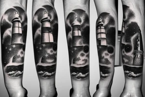Lighthouse in outer space on forearm tattoo idea