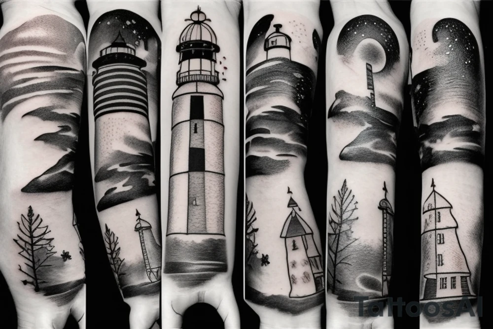 Lighthouse in outer space on forearm tattoo idea