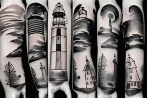 Lighthouse in outer space on forearm tattoo idea