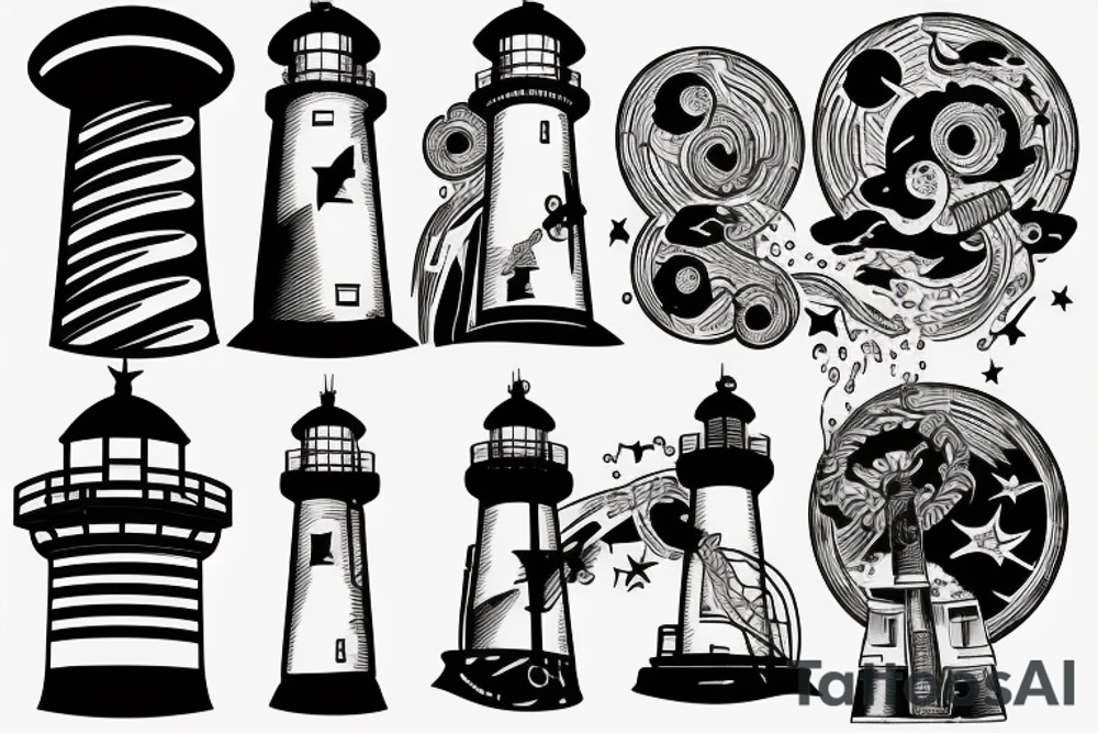 Lighthouse in outer space tattoo idea
