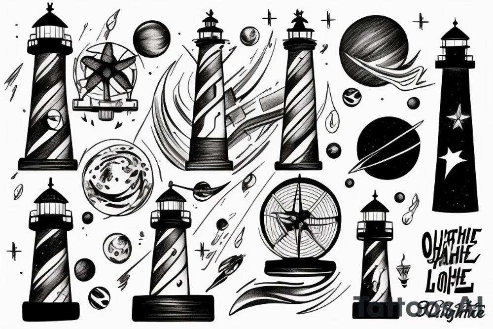 Lighthouse in outer space tattoo idea