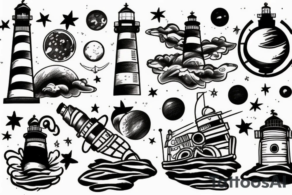 Lighthouse in outer space tattoo idea