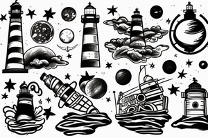 Lighthouse in outer space tattoo idea