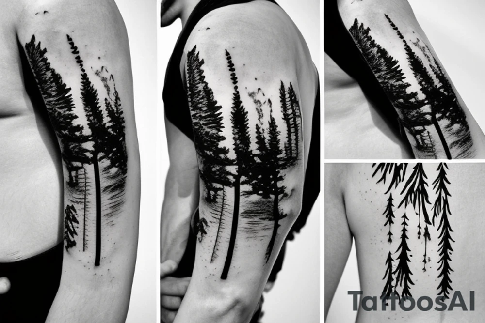 Forest in outer space with a waterfall tattoo idea