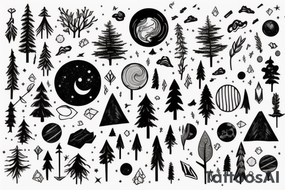 Forest in outer space with a waterfall tattoo idea