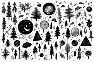 Forest in outer space with a waterfall tattoo idea