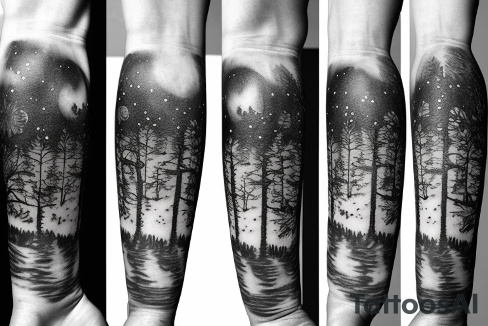 Forest with outer space above tattoo idea