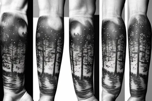 Forest with outer space above tattoo idea