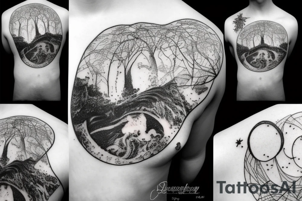 Forest with outer space above tattoo idea