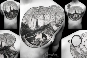Forest with outer space above tattoo idea