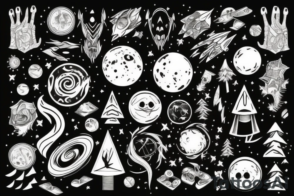 Forest with outer space above tattoo idea