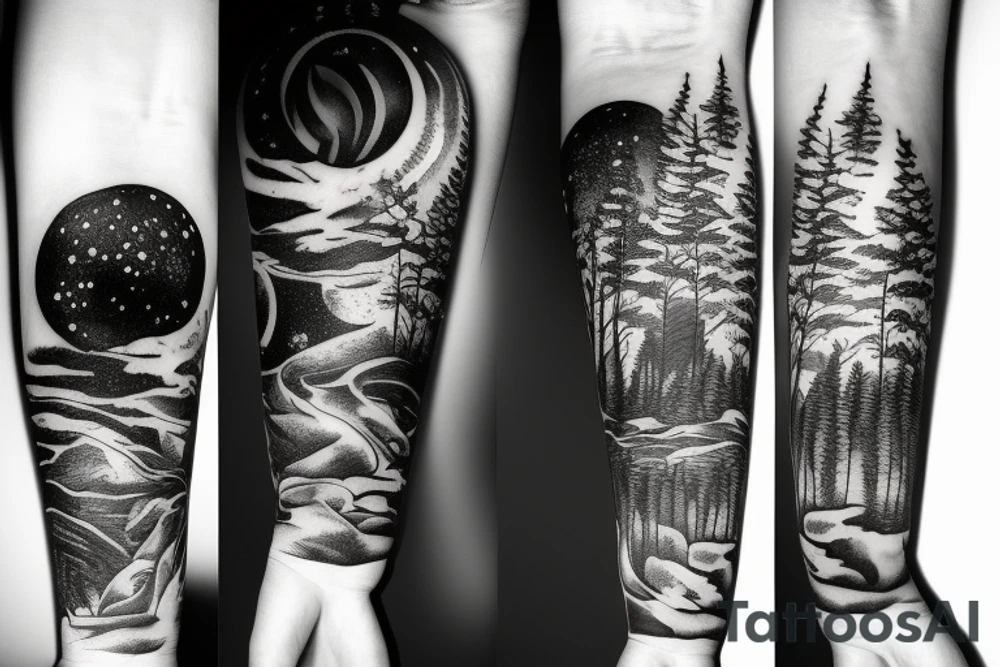 Forest with outer space above tattoo idea