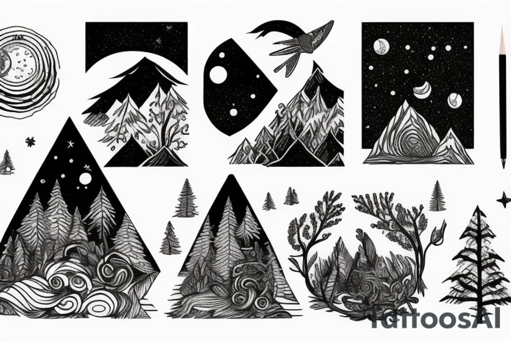 Forest with outer space above tattoo idea