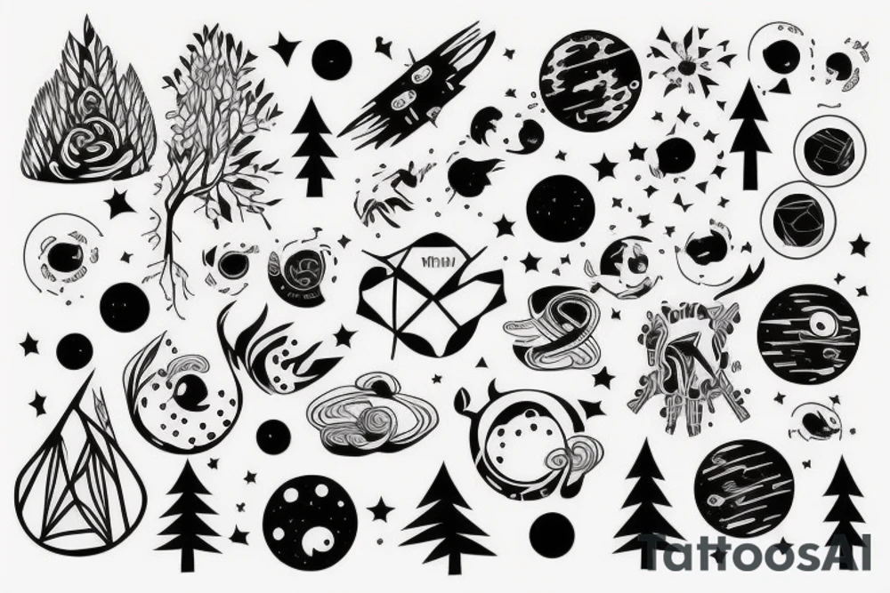Forest with outer space above tattoo idea