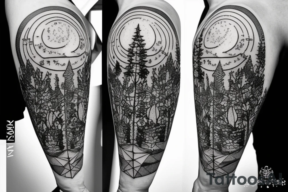 Forest with outer space above tattoo idea