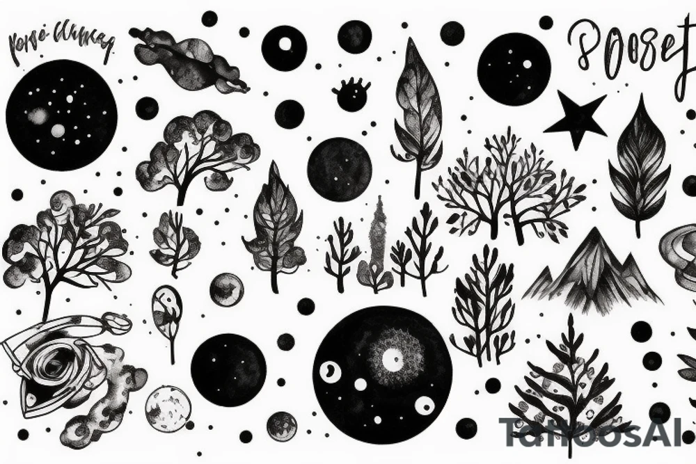 Forest with outer space above tattoo idea