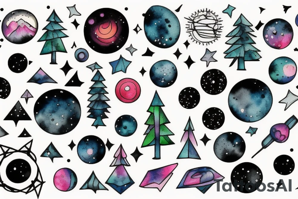 Forest with outer space above tattoo idea