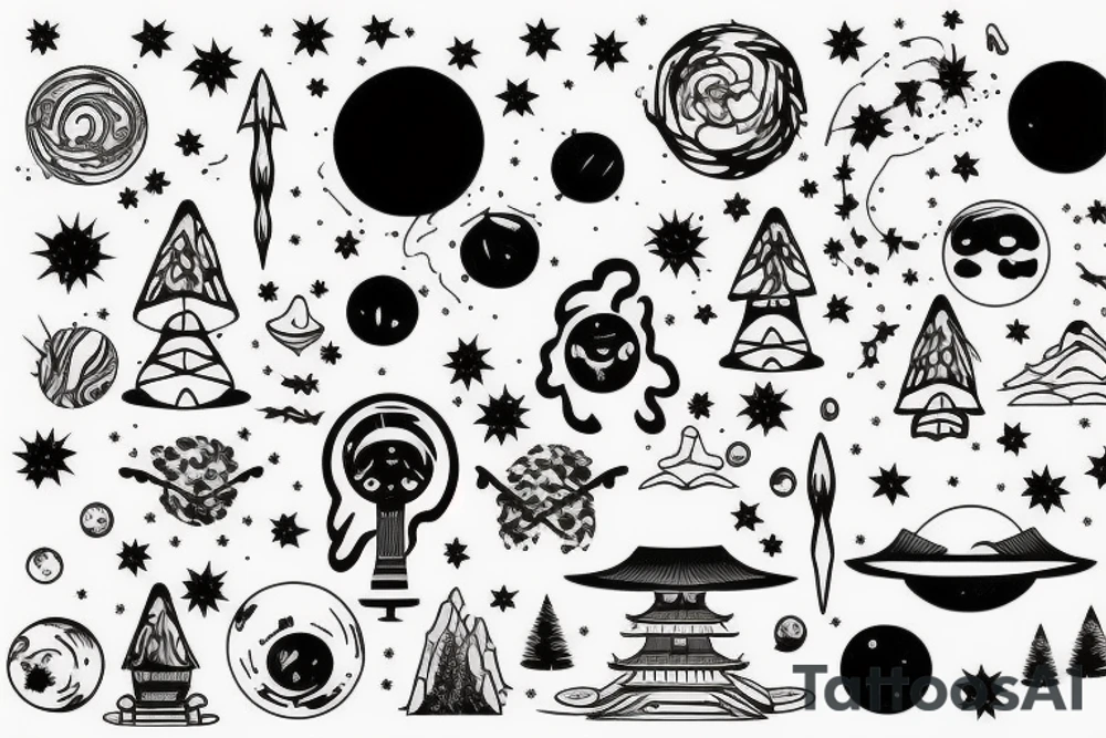 Forest with outer space above tattoo idea