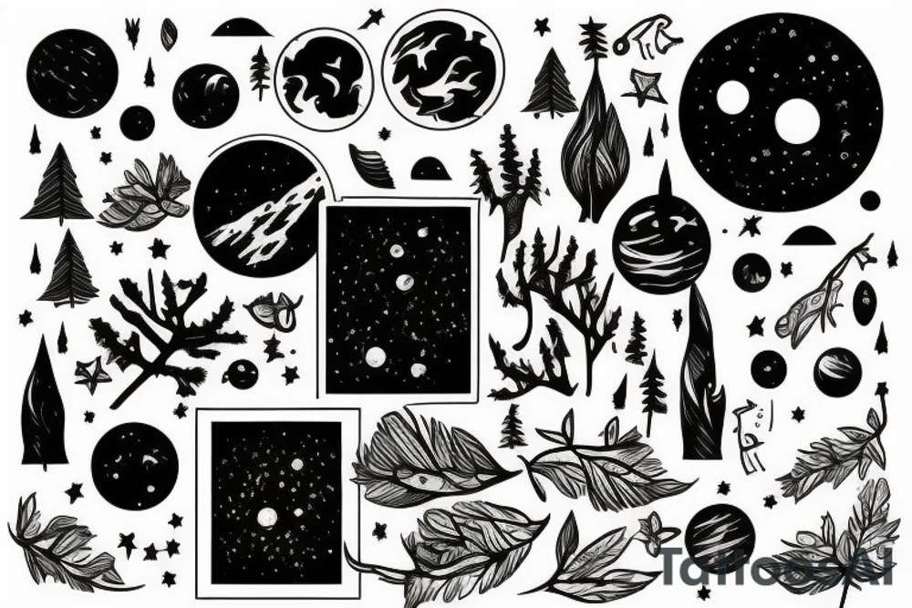 Forest with outer space above tattoo idea